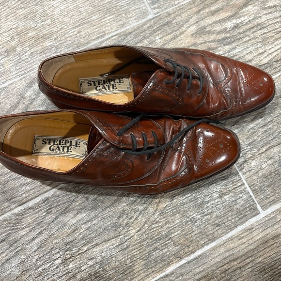 STEEPLE GATE Mens Leather Brown Wingtip Dress Shoes Sz 9.5 Preppy Academia Italy - Picture 2 of 11